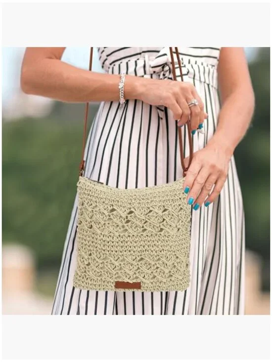 Handwoven Straw Crossbody Shoulder Bag Summer Beach Purse - Picture 6 of 6